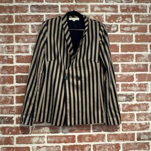 Jonathan Simkhai Structured Stripe Blazer Midnight Blue Khaki Size 6